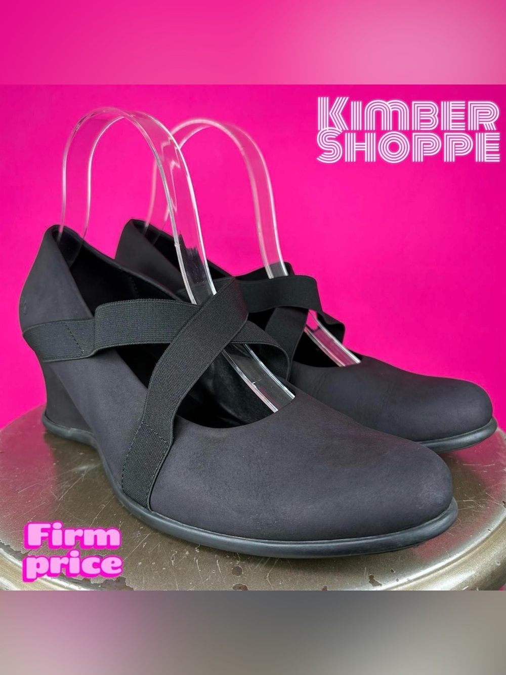 Arche LN Black Leather Criss Cross Elastic Strap Closed Toe Wedge EU 39  UK 6
